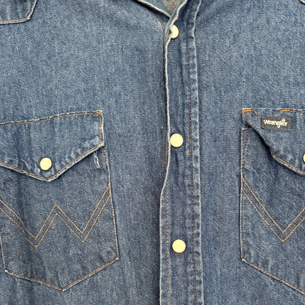 Vintage Pearl Snap Wrangler Men's Dark Blue‎ Button-Down Shirt - Picture 5 of 8